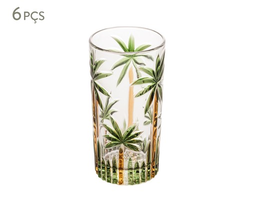 Jogo de Copos em Cristal Palm Tree Handpaint, Transparente | WestwingNow