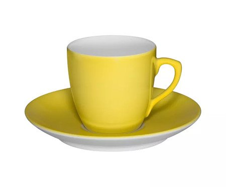 Xícara para Café com Pires em Porcelana Colours - Amarela