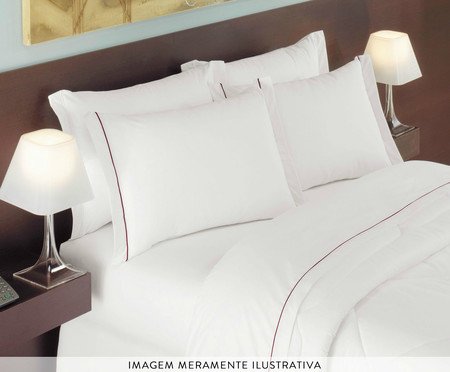 Jogo de Lençol Madri Liso Profiline Branco e Bordô 180 Fios | Westwing