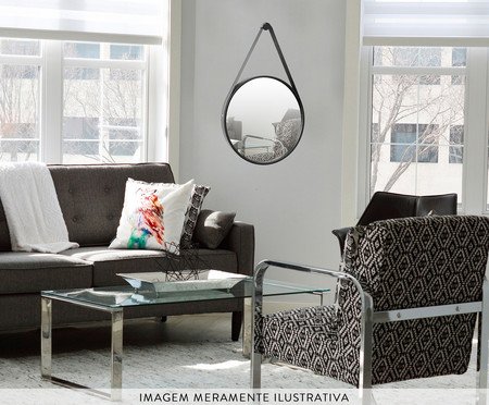 Espelho Adnet Preto com Alça em Corino Preto | Westwing