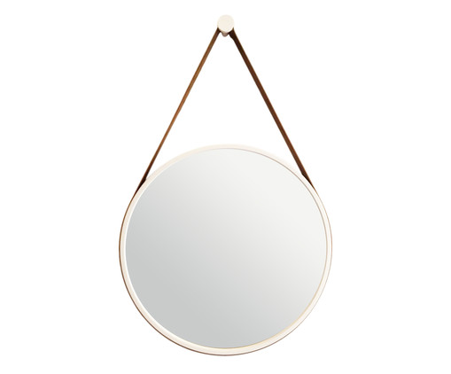 Espelho de Parede Redondo com Alça Adnet Strap - Branco e Caramelo, Branco | WestwingNow