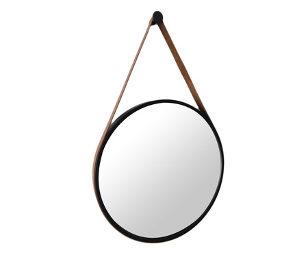 Espelho de Parede Redondo com Alça Adnet Strap - Preto e Caramelo | WestwingNow