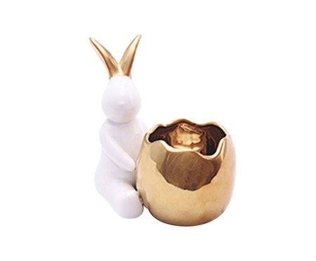 Adorno em Porcelana Pote com Coelho Branco | Westwing