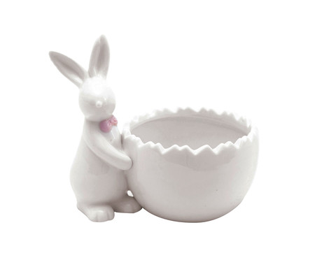 Adorno em Porcelana Pote Coelho em Pé Branco