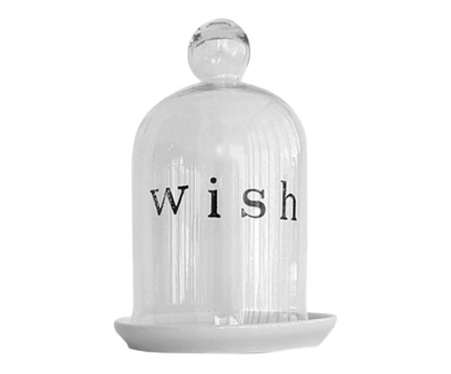 Redoma com Prato em Porcelana Wish - Transparente e Branco, Transparente | WestwingNow