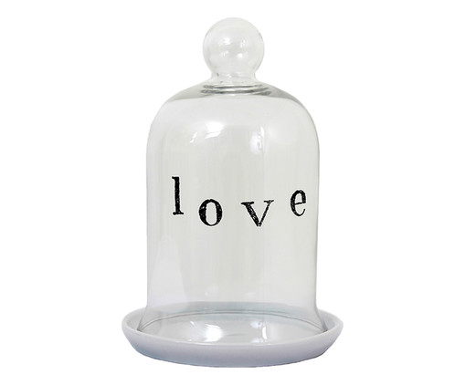 Redoma com Prato em Porcelana Love - Transparente e Branco, Transparente | WestwingNow