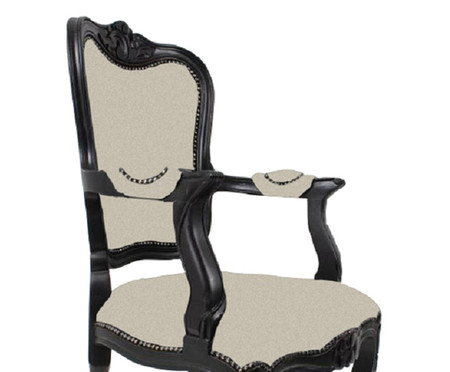Cadeira com Braços em Linho Luís XV Beaumont Preto | WestwingNow