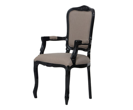 Cadeira com Braços em Linho Luís XV Beaumont Preto e Cinza | WestwingNow