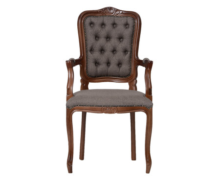 Cadeira com Braços em Linho Luís XV Telian Capitonê Cinza