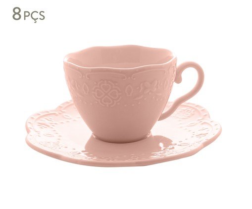 Jogo de Xícaras de Café e Pires em Porcelana Butterfly Rosa, Colorido | WestwingNow