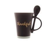 Caneca com Colher Thankful Preto Matt e Azul | WestwingNow