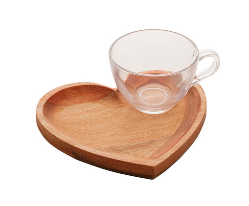 Jogo de Xícara de Chá em Cristal com Prato Liptus Coração, Transparente | WestwingNow
