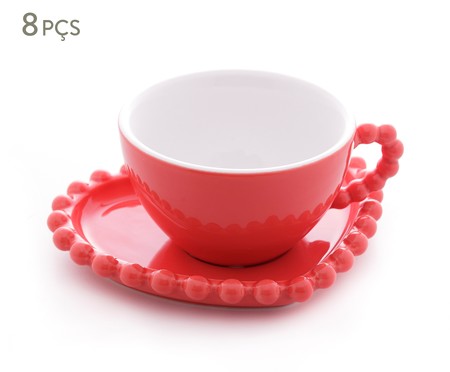 Jogo de Xícaras para Chá com Pires em Porcelana Beads Vermelho | WestwingNow