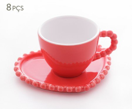 Jogo de Xícaras para Café com Pires em Porcelana Beads Vermelho | WestwingNow