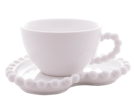 Jogo de Xícaras para Chá com Pires em Porcelana Beads Branco | WestwingNow