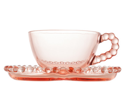 Jogo de Xícaras e Pires para Chá em Cristal Pearl Rosa | WestwingNow
