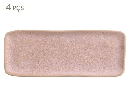 Jogo de Travessas Retangular Média Orgânico Litchi Rosa