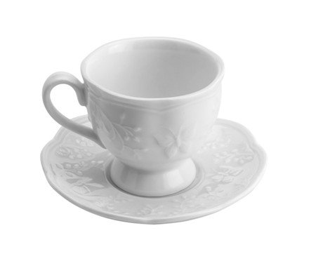 Xícara para Café com Píres em Porcelana New Bone Butterfly Flower