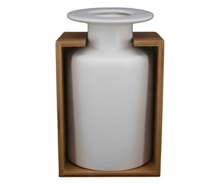 Vaso em Cerâmica e Madeira Luan - Branco e Marrom | WestwingNow