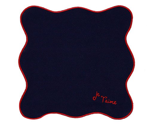 Guardanapo em Linho Azul Marinho Bordado Je Taime, Azul | WestwingNow