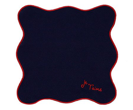Guardanapo em Linho Azul Marinho Bordado Je Taime