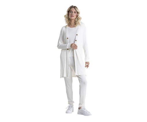 Cardigan Canelado Tricot - Off White, Off White | WestwingNow