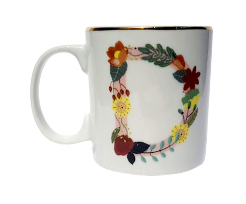 Caneca em Porcelana Letra Floral D, multicolor | WestwingNow