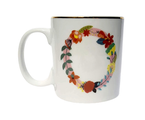 Caneca em Porcelana Letra Floral O, multicolor | WestwingNow