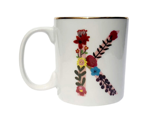 Caneca em Porcelana Letra Floral K, multicolor | WestwingNow
