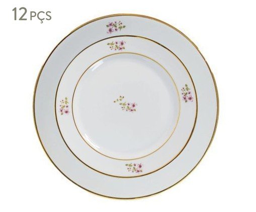 Jogo de Pratos em Porcelana com Filete Duplo em Ouro La Vie En Rose, Transparente | WestwingNow