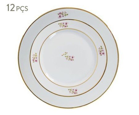 Jogo de Pratos em Porcelana com Filete Duplo em Ouro La Vie En Rose | Westwing