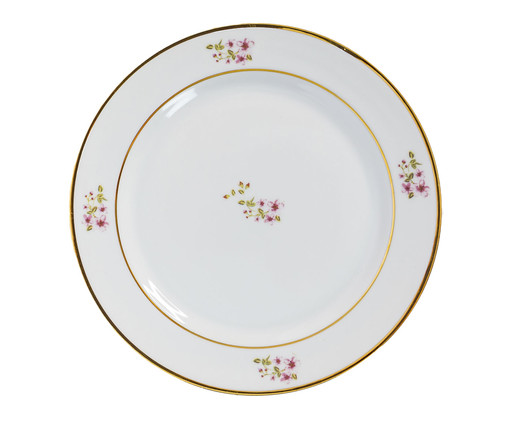 Prato Sobremesa em Porcelana com Filete Duplo em Ouro La Vie En Rose, Transparente | WestwingNow