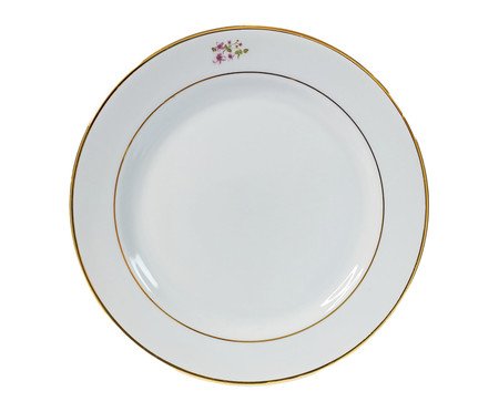 Prato Raso em Porcelana com Filete Duplo em Ouro La Vie En Rose