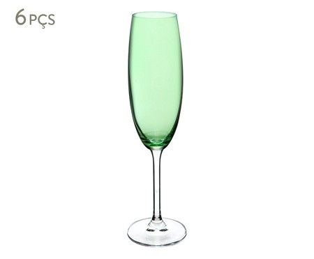 Jogo de Taças para Champagne em Cristal Gatro Verde Limão