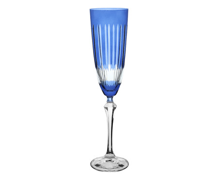 Taça para Champanhe em Cristal Elizabeth Lapidada Azul