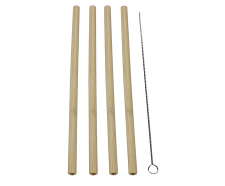 Jogo de Canudos em Bambu com Escova Bege