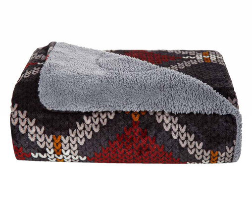 Cobertor de Plush Sherpa Slim Tricô - Vermelho e Cinza, Cinza | WestwingNow
