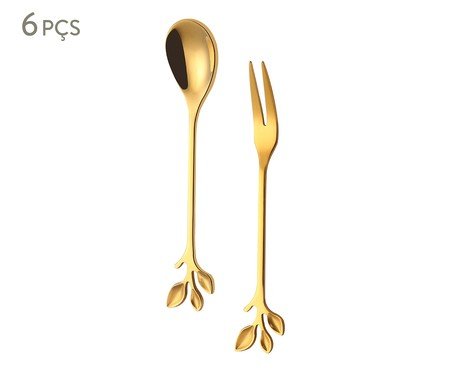 Jogo de Talheres para Servir em Inox Romantique Dourado