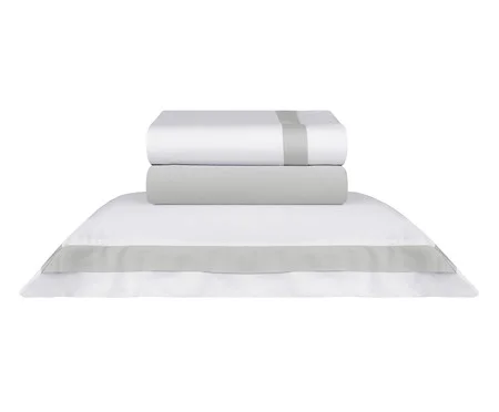 Jogo de Lençol Acetinado St. Germain Branco e Prateado 300 Fios | Westwing