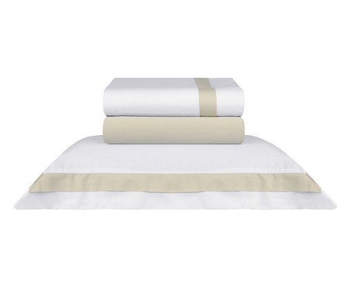 Jogo de Lençol Acetinado St. Germain 300 Fios - 260X290cm, Branco e Bege | WestwingNow