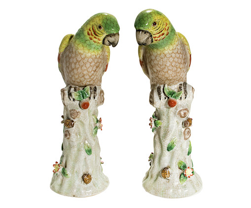 Jogo de Adornos em Porcelana Papagaio Verde, Verde | WestwingNow