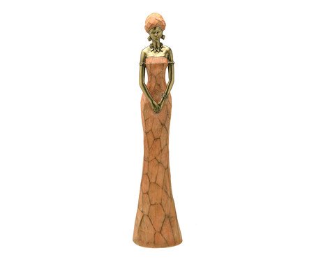 Adorno em Resina Mulher Africana Bronze e Laranja