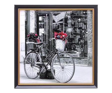 Quadro Bicicleta Flores Preto, Branco e Vermelho