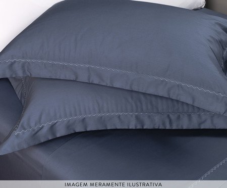 Jogo de Fronha Acetinada Bordada com Quatro Abas Finesse Azul 400 Fios | Westwing