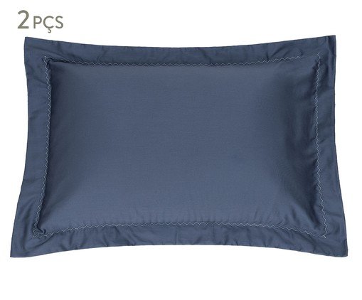 Jogo de Fronha Acetinada Bordada com Quatro Abas Finesse Azul 400 Fios, Azul | WestwingNow