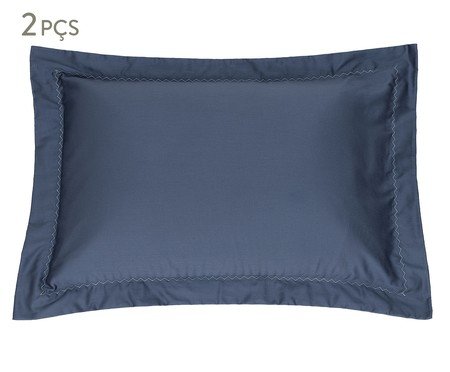 Jogo de Fronha Acetinada Bordada com Quatro Abas Finesse Azul 400 Fios | Westwing