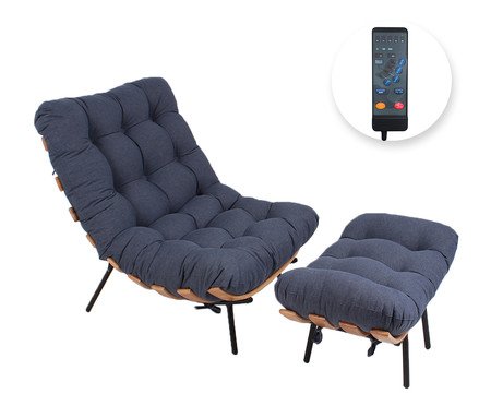 Poltrona Costela com Massageador e Pufe - Azul Navy e Preta | WestwingNow