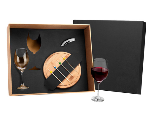 Jogo para Servir Queijo E Vinho em Bambu Wanda - 46X13X41cm, multicolor | WestwingNow