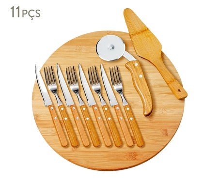 Jogo para Servir Pizza em Inox E Bambu Napoli Full | Westwing