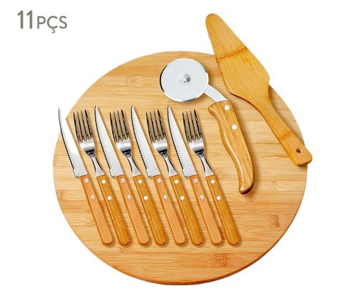 Jogo para Servir Pizza em Inox E Bambu Napoli Full, white,multicolor | WestwingNow